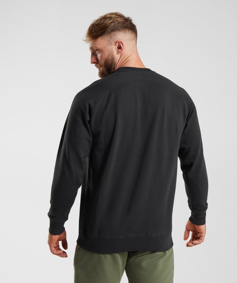 Men's Gymshark Apollo Crew Sweatshirts Black | NZ 5FSIAB